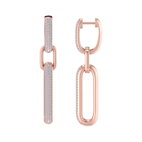 Chunky diamond chain link earrings in rose gold with white diamonds of 0.87 ct in weight