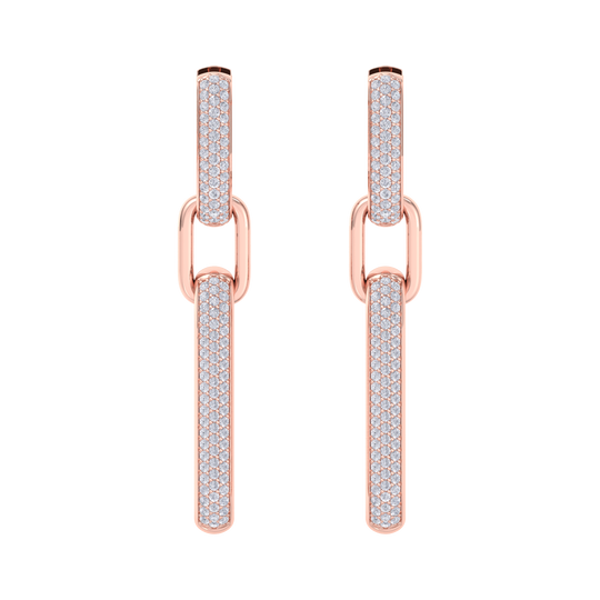 Chunky diamond chain link earrings in rose gold with white diamonds of 0.87 ct in weight