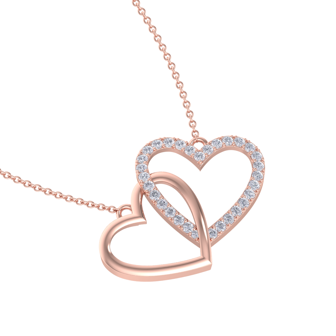 Cute Hearts Pendant in yellow gold with white diamonds of 0.61 ct in weigh