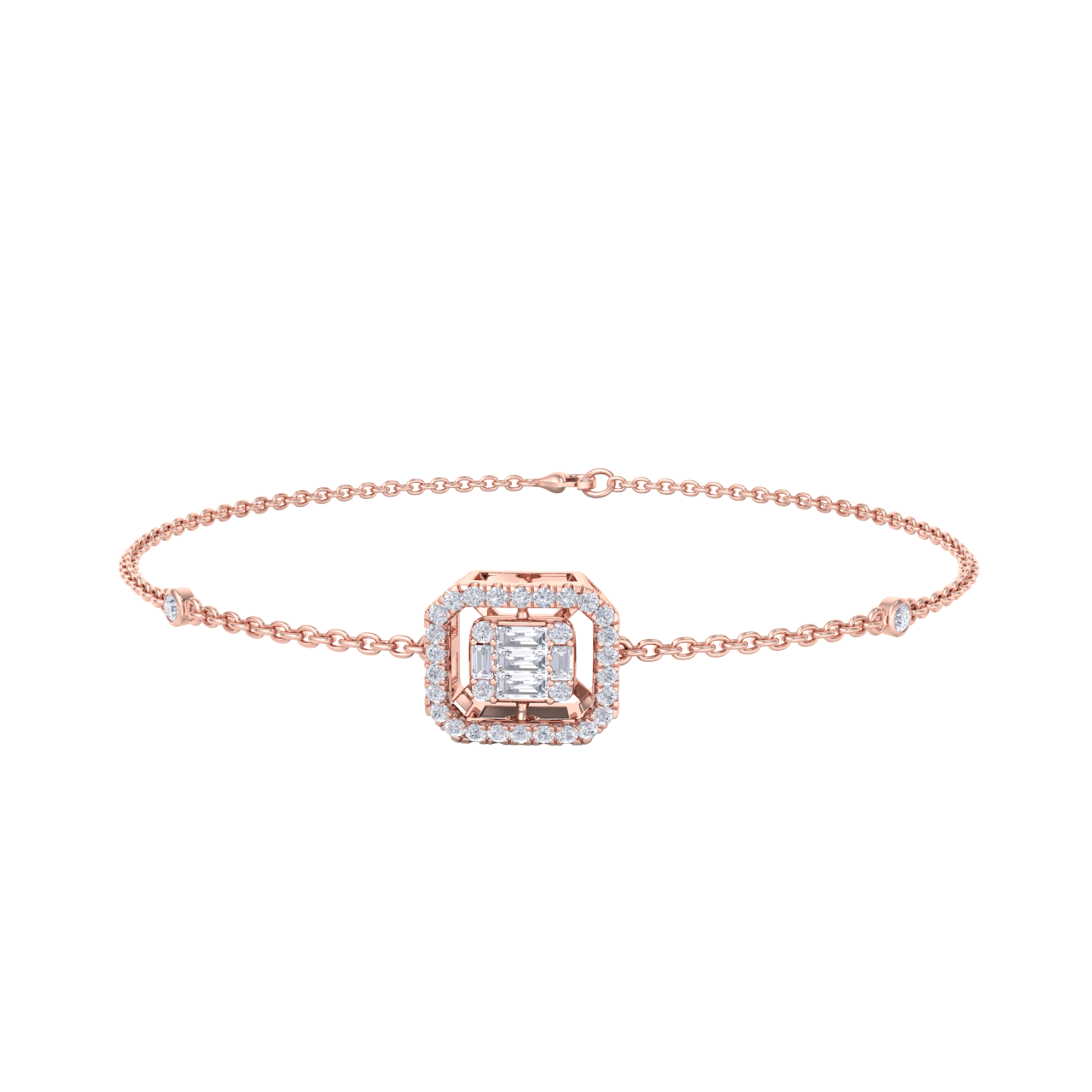 Square bracelet in rose gold with white diamonds of 0.34 ct in weight
