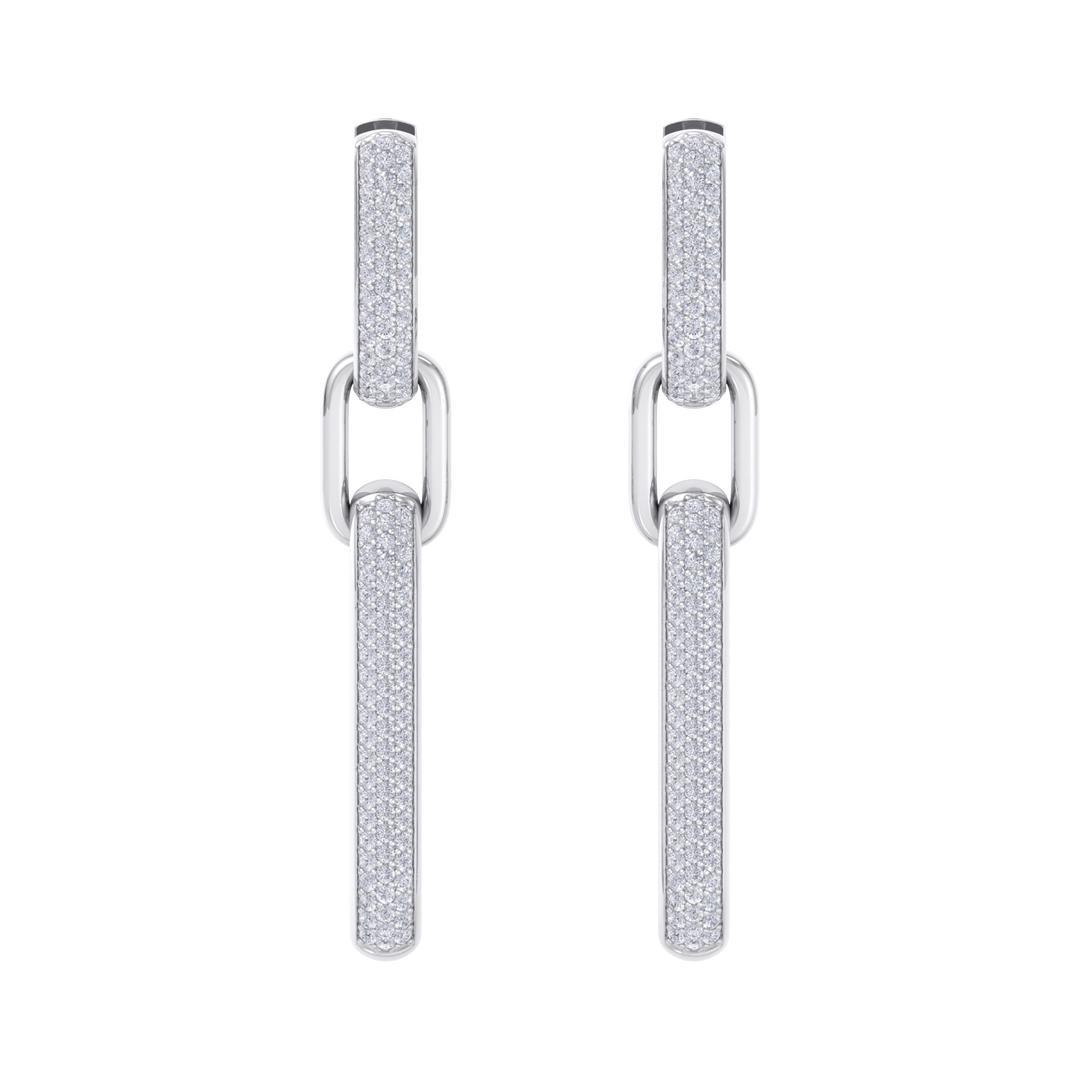 Chunky diamond chain link earrings in white gold with white diamonds of 0.87 ct in weight