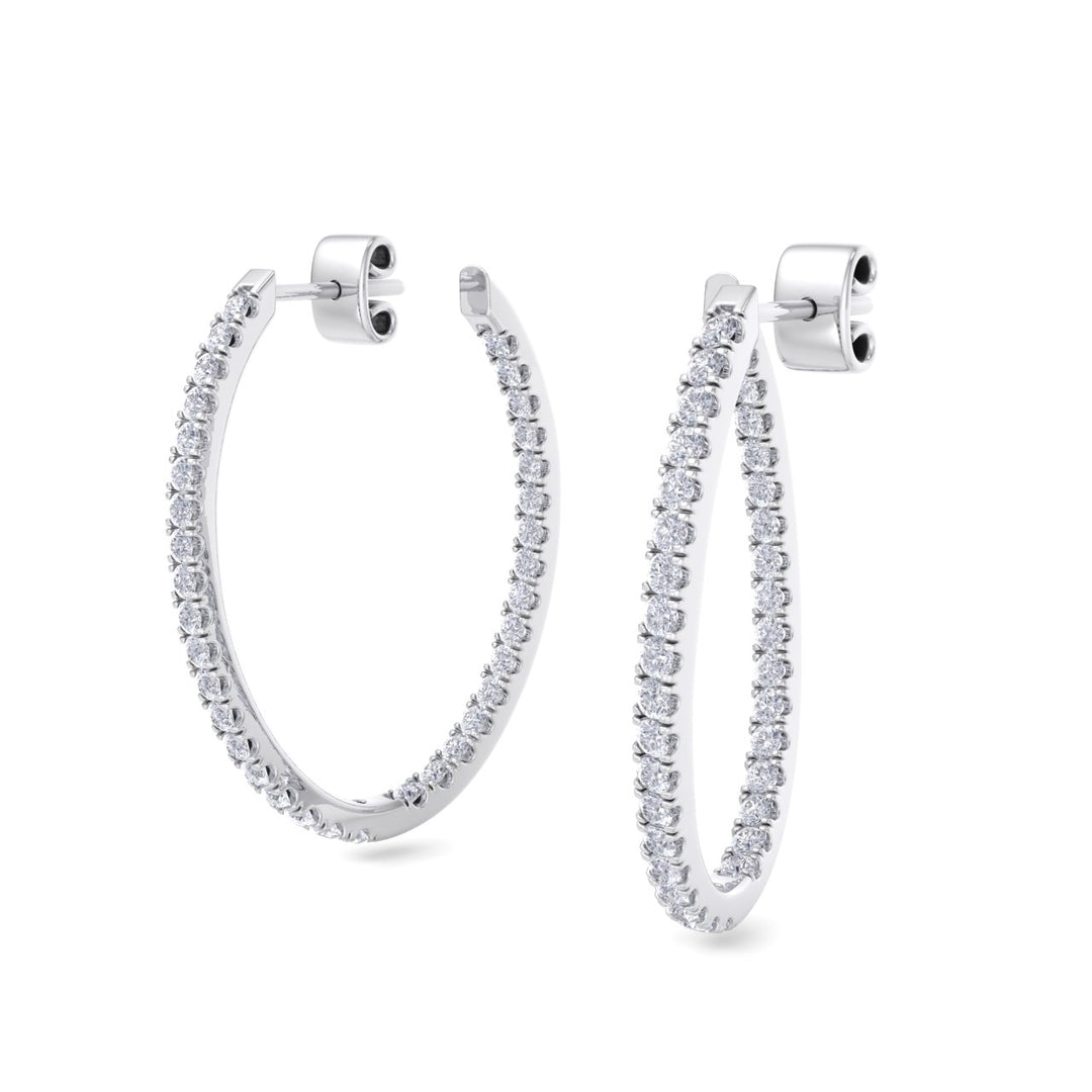 Hoop drop earrings in yellow gold with white diamonds of 0.90 ct in weight