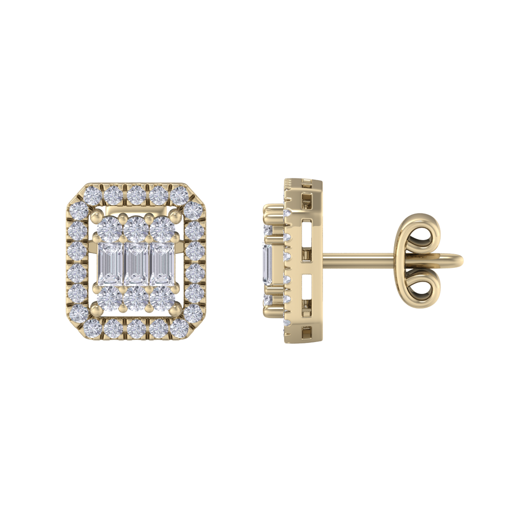 Square stud earrings in yellow gold with white diamonds of 0.40 ct in weight 
