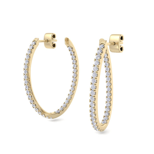 Hoop drop earrings in yellow gold with white diamonds of 0.90 ct in weight