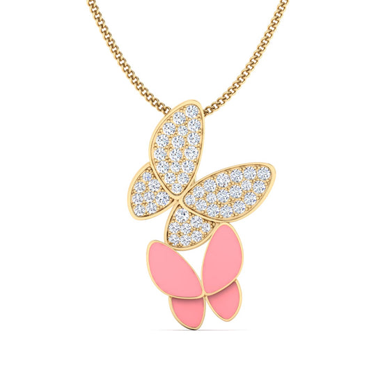 18K gold women's pendant with pastel pink enamel VS diamonds 0.20 ct. in weight