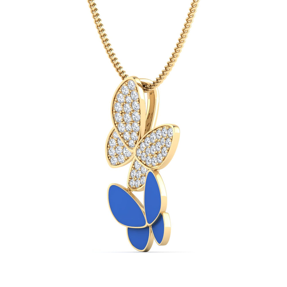 18K gold women's pendant with blue enamel VS diamonds 0.20 ct. in weight