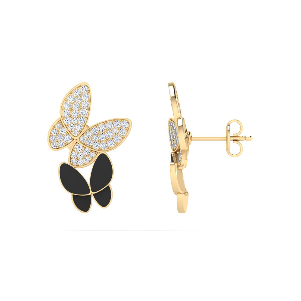 18K gold women's earrings with black enamel diamonds 0.40 ct. in weight