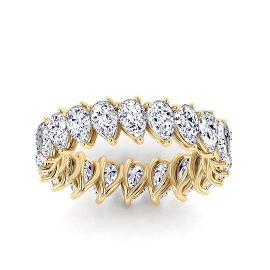 18K gold women's slanted pear prong set eternity band ring VS diamonds 3.91 ct. in weight