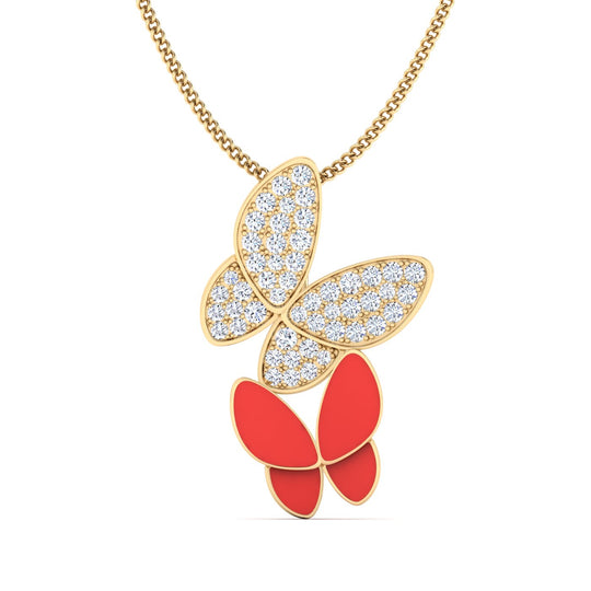 18K gold women's pendant with red enamel VS diamonds 0.20 ct. in weight