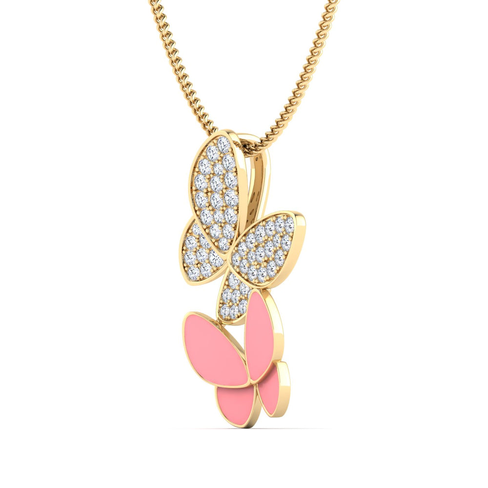18K gold women's pendant with pastel pink enamel VS diamonds 0.20 ct. in weight