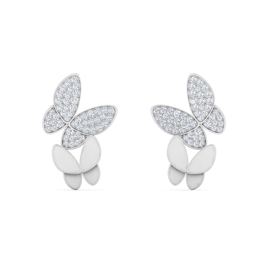 18K gold women's earrings with white enamel VS diamonds 0.40 ct. in weight