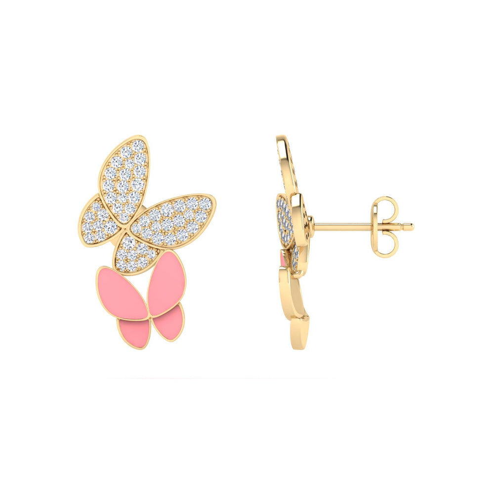 18K gold women's earrings with pastel pink enamel VS diamonds 0.40 ct. in weight