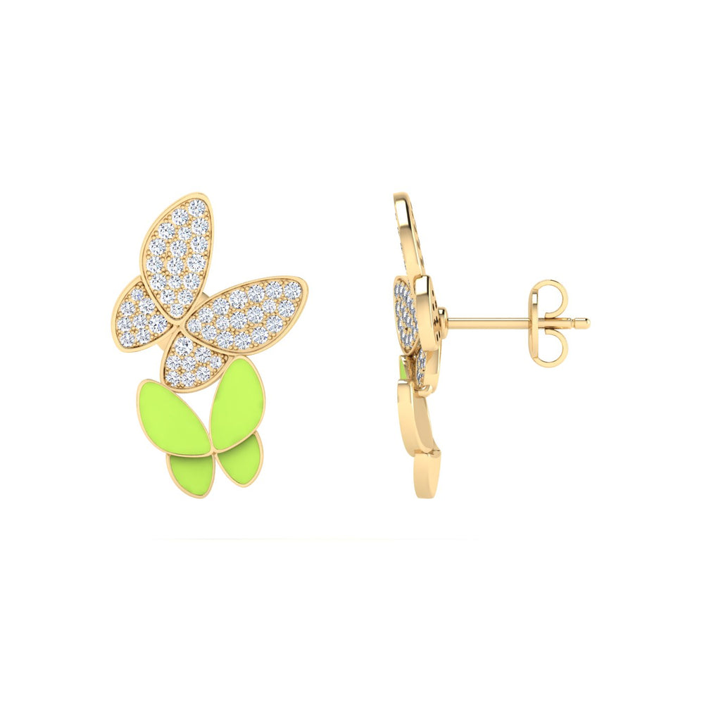 18K gold women's earrings with pastel green enamel VS diamonds 0.40 ct. in weight