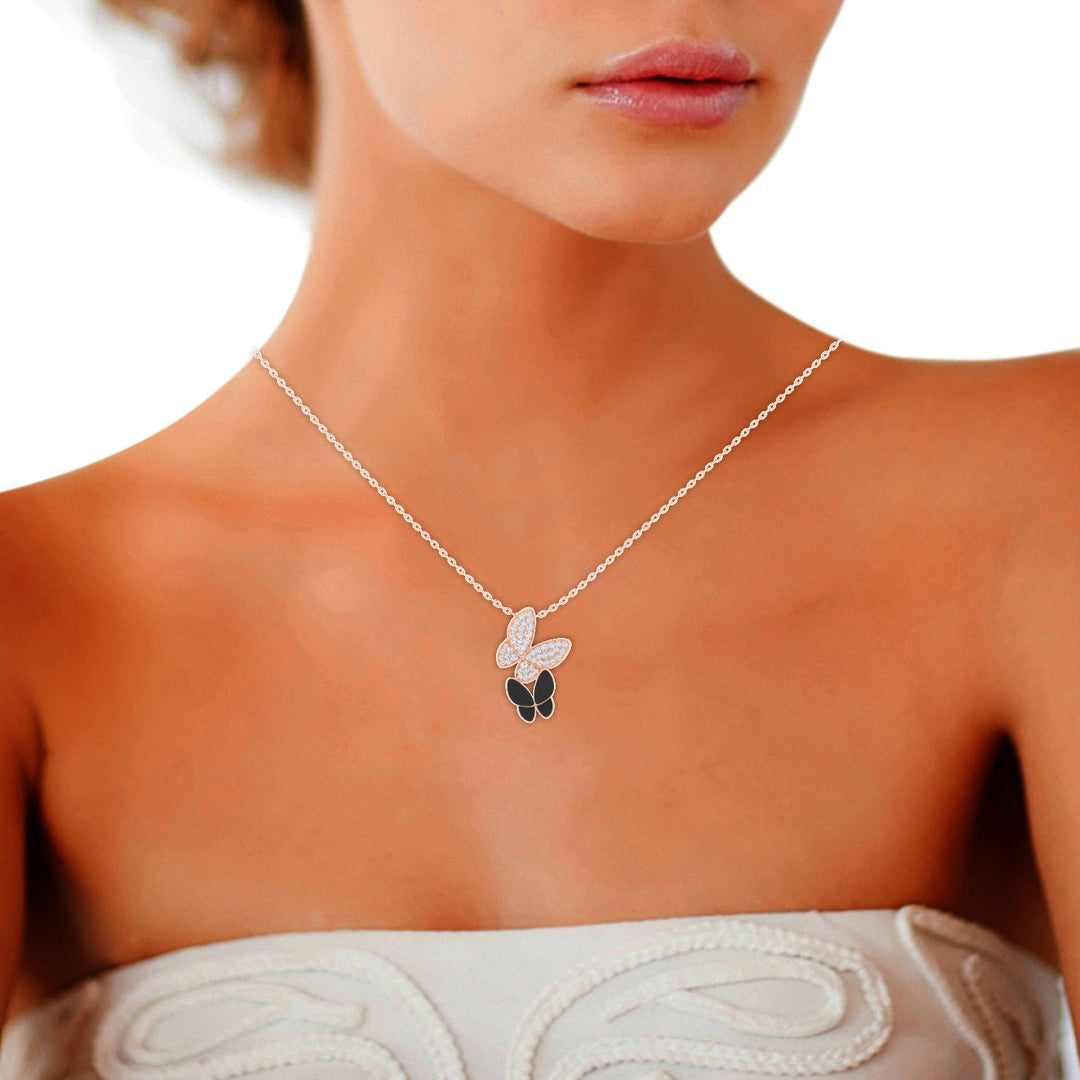 18K gold women's pendant with black enamel VS diamonds 0.20 ct. in weight