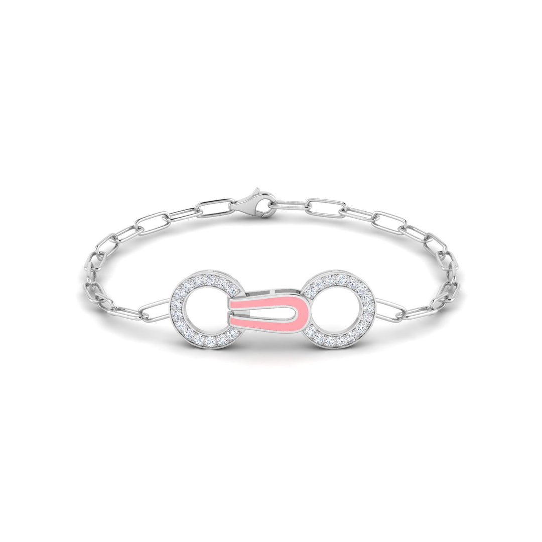 18K gold women's bracelet with pastel pink enamel VS diamonds 0.64 ct. in weight