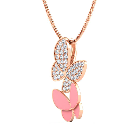 18K gold women's pendant with pastel pink enamel VS diamonds 0.20 ct. in weight