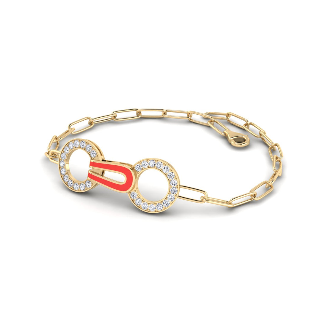 18K gold women's bracelet with red enamel VS diamonds 0.64 ct. in weight