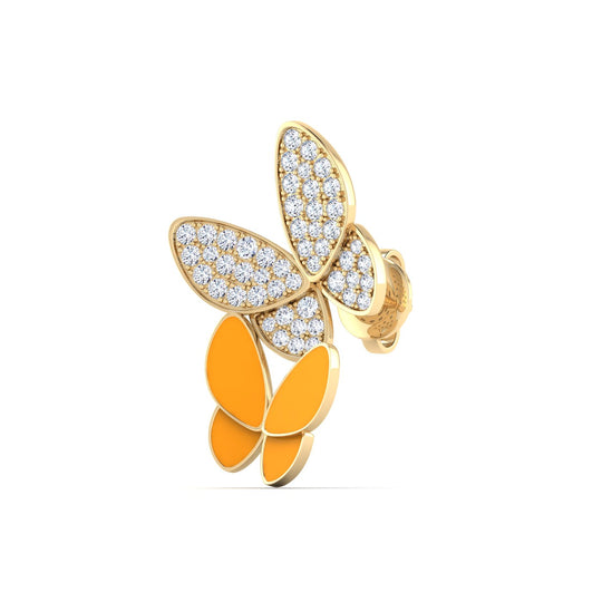 18K gold women's earrings with pastel orange enamel VS diamonds 0.40 ct. in weight