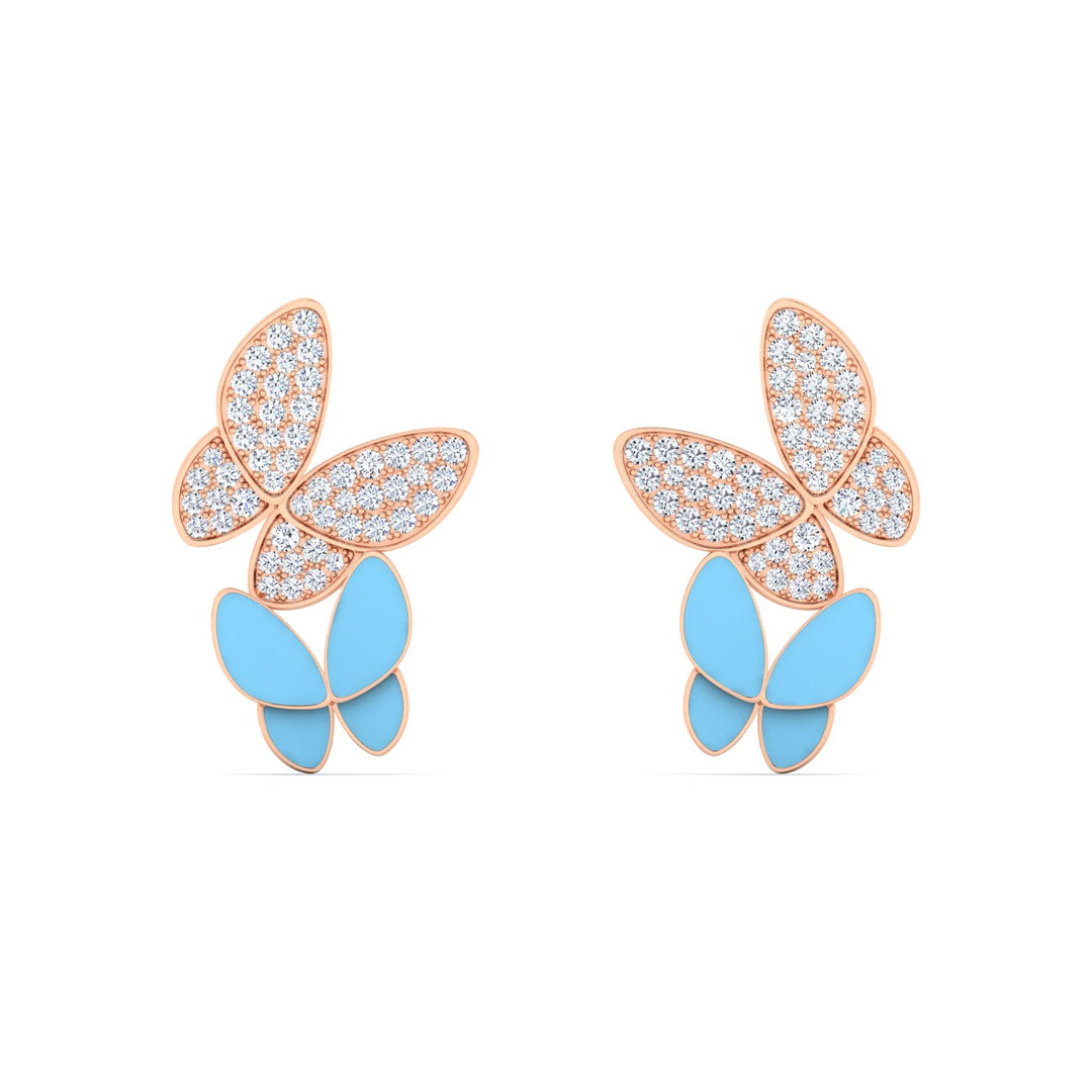 18K gold women's earrings with pastel blue enamel VS diamonds 0.40 ct. in weight