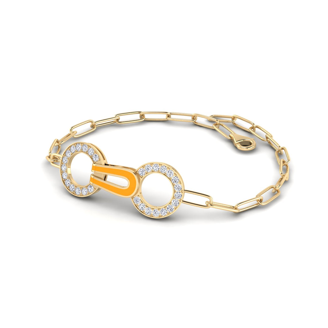 18K gold women's bracelet with pastel orange enamel VS diamonds 0.64 ct. in weight