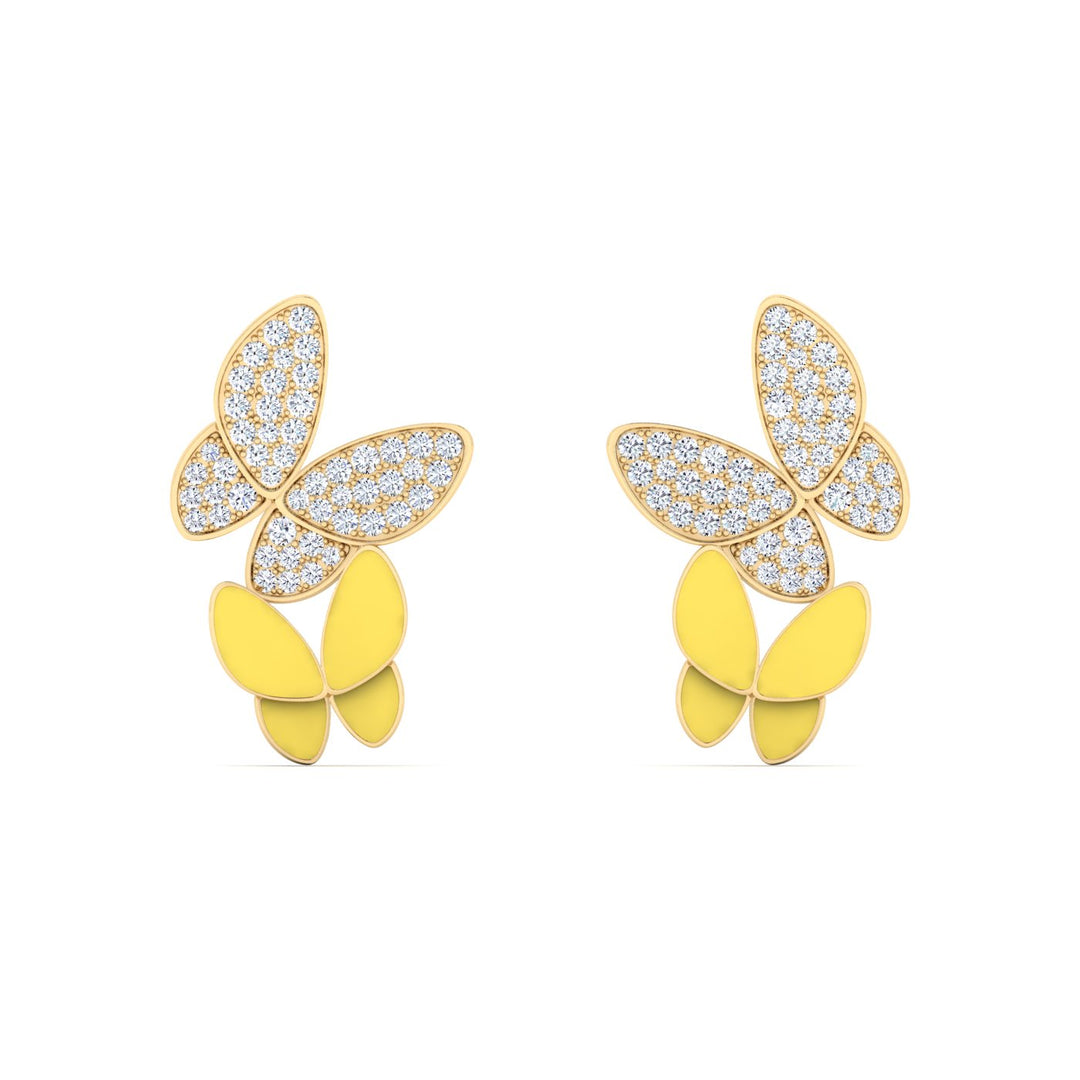 18K gold women's earrings with pastel yellow enamel VS diamonds 0.40 ct. in weight
