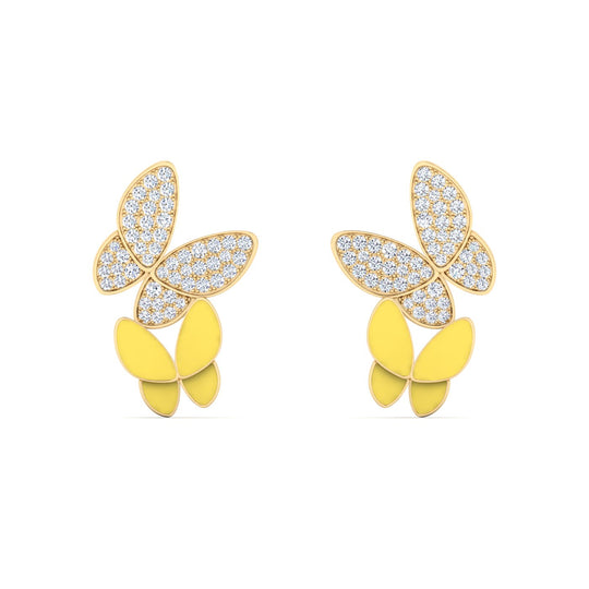 18K gold women's earrings with pastel yellow enamel VS diamonds 0.40 ct. in weight