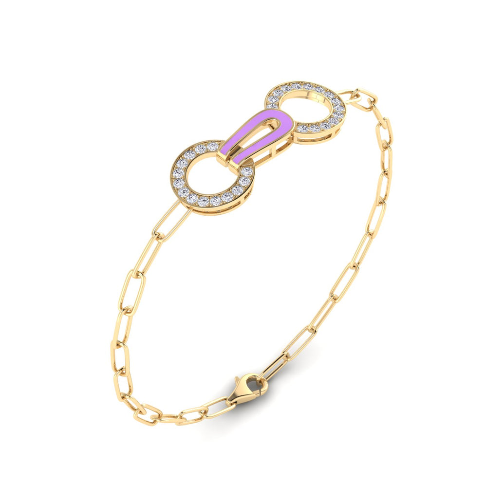 18K gold women's bracelet with lavender enamel VS diamonds 0.64 ct. in weight