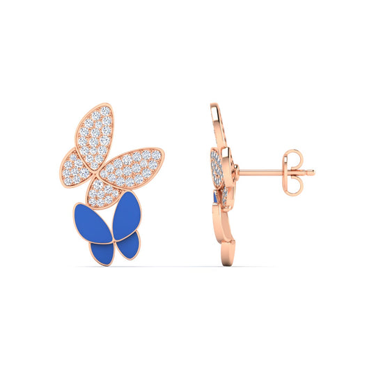 18K gold women's earrings with blue enamel diamonds 0.40 ct. in weight
