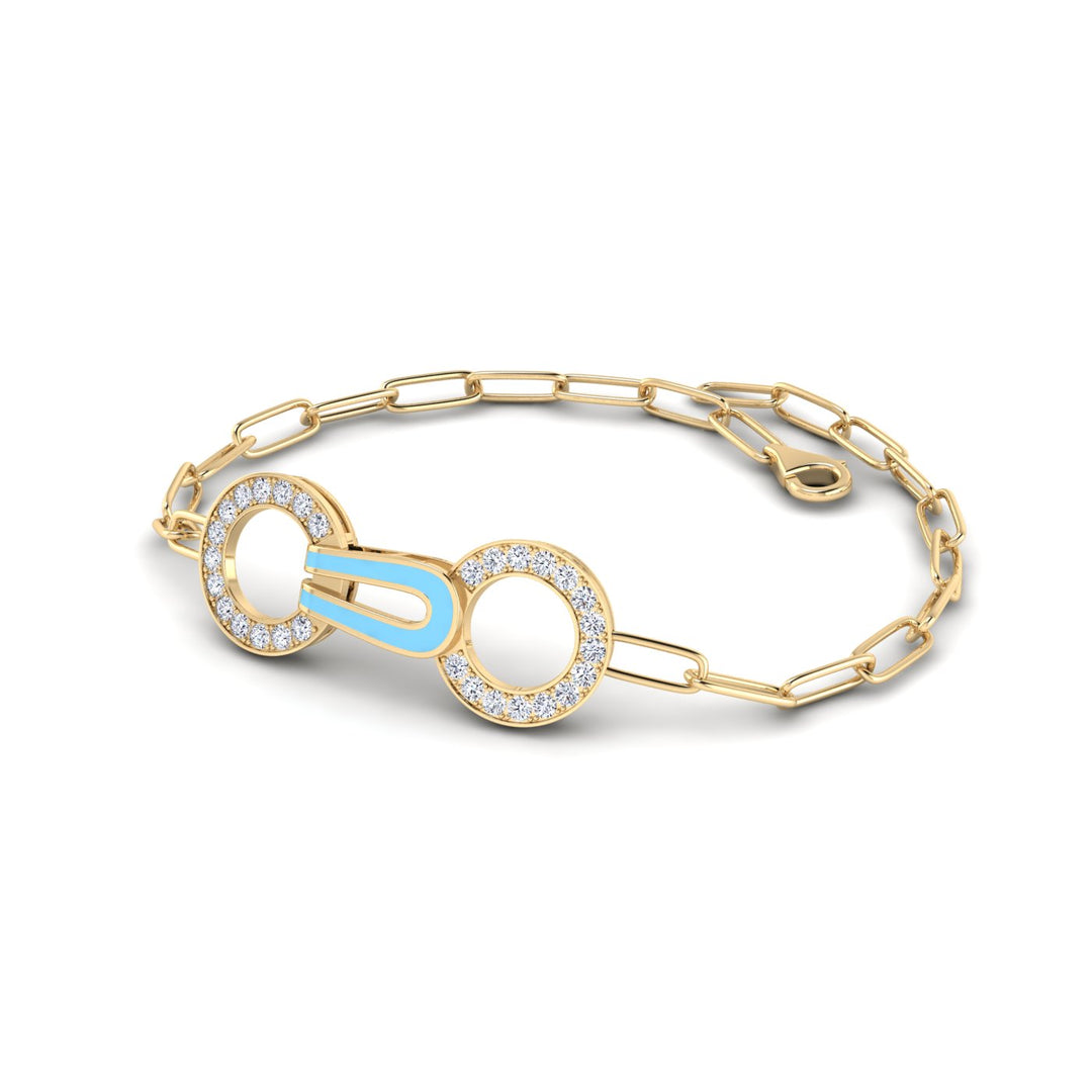 18K gold women's bracelet with pastel blue enamel VS diamonds 0.64 ct. in weight