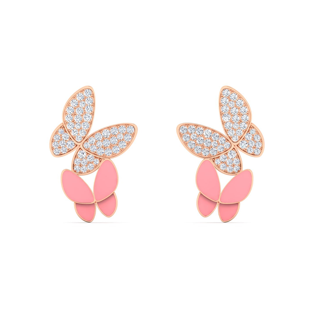 18K gold women's earrings with pastel pink enamel VS diamonds 0.40 ct. in weight