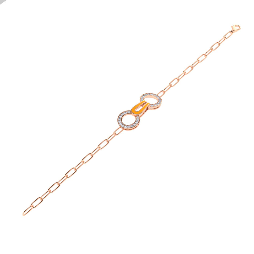 18K gold women's bracelet with pastel orange enamel VS diamonds 0.64 ct. in weight