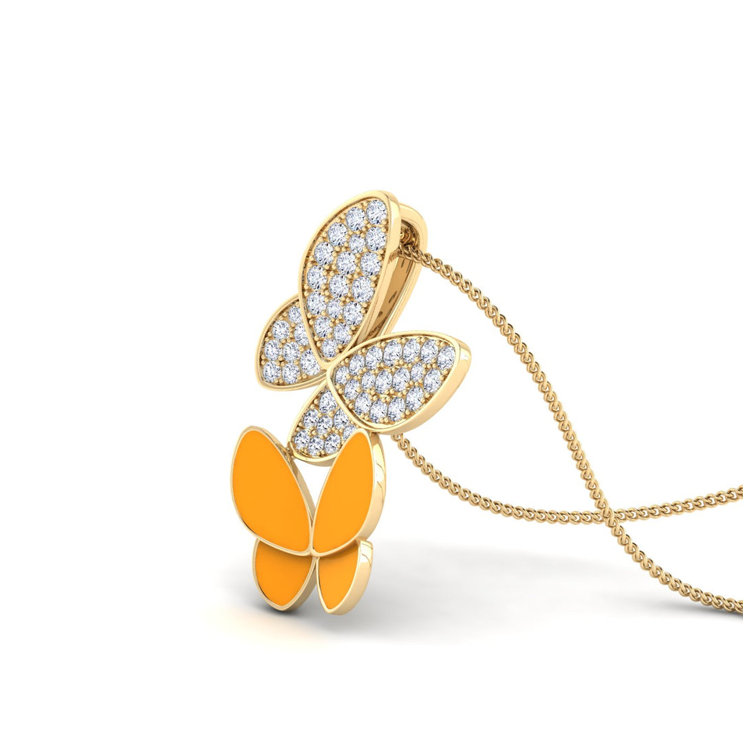 18K gold women's pendant with pastel orange enamel VS diamonds 0.20 ct. in weight