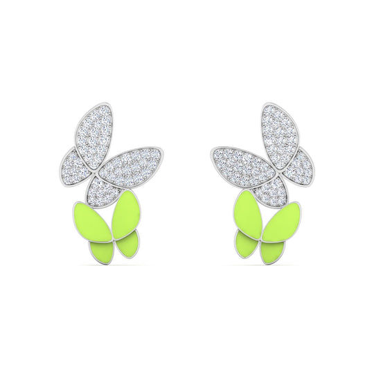 18K gold women's earrings with pastel green enamel VS diamonds 0.40 ct. in weight