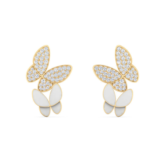 18K gold women's earrings with white enamel VS diamonds 0.40 ct. in weight