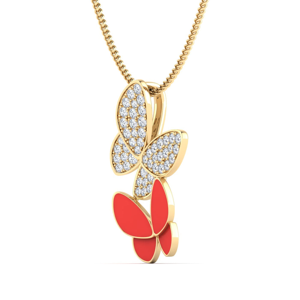 18K gold women's pendant with red enamel VS diamonds 0.20 ct. in weight