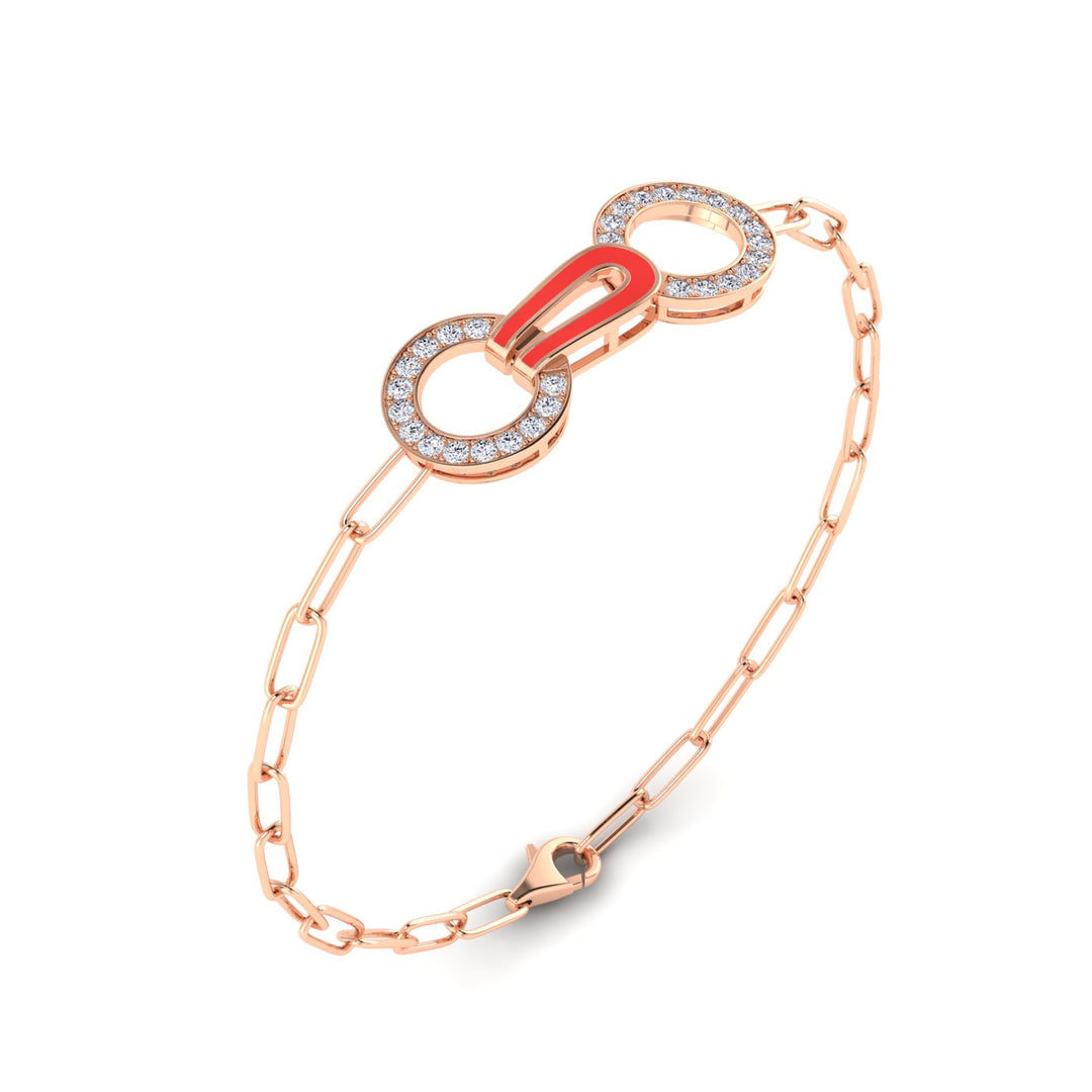 18K gold women's bracelet with red enamel VS diamonds 0.64 ct. in weight