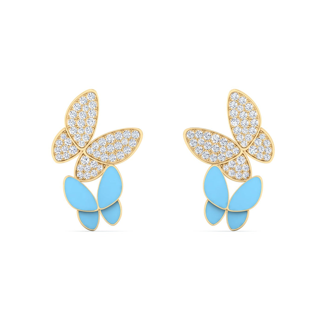 18K gold women's earrings with pastel blue enamel VS diamonds 0.40 ct. in weight