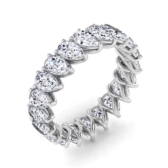 18K gold women's slanted pear prong set eternity band ring VS diamonds 3.91 ct. in weight