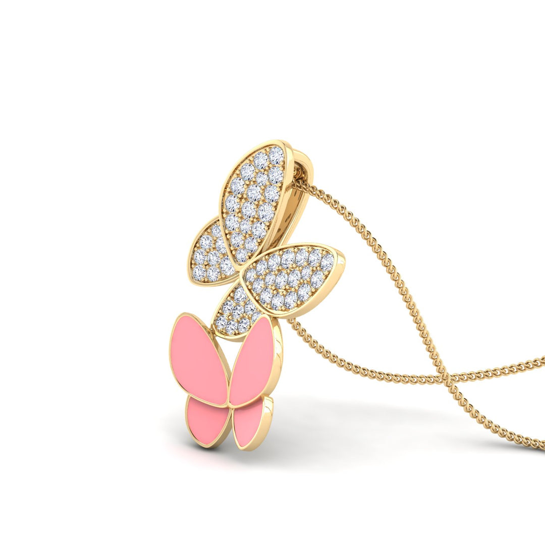 18K gold women's pendant with pastel pink enamel VS diamonds 0.20 ct. in weight