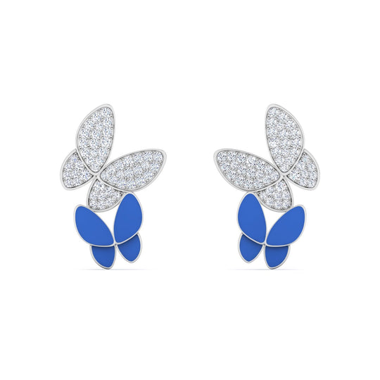 18K gold women's earrings with blue enamel diamonds 0.40 ct. in weight