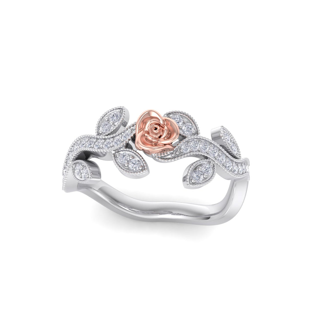 Rose garden ring in white gold with white diamond of 0.23 ct in weight