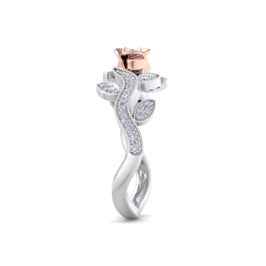 Rose garden ring in white gold with white diamond of 0.23 ct in weight