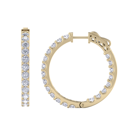 Diamond eternity hoop earrings in yellow gold with white diamonds of 4.00 ct in weight 