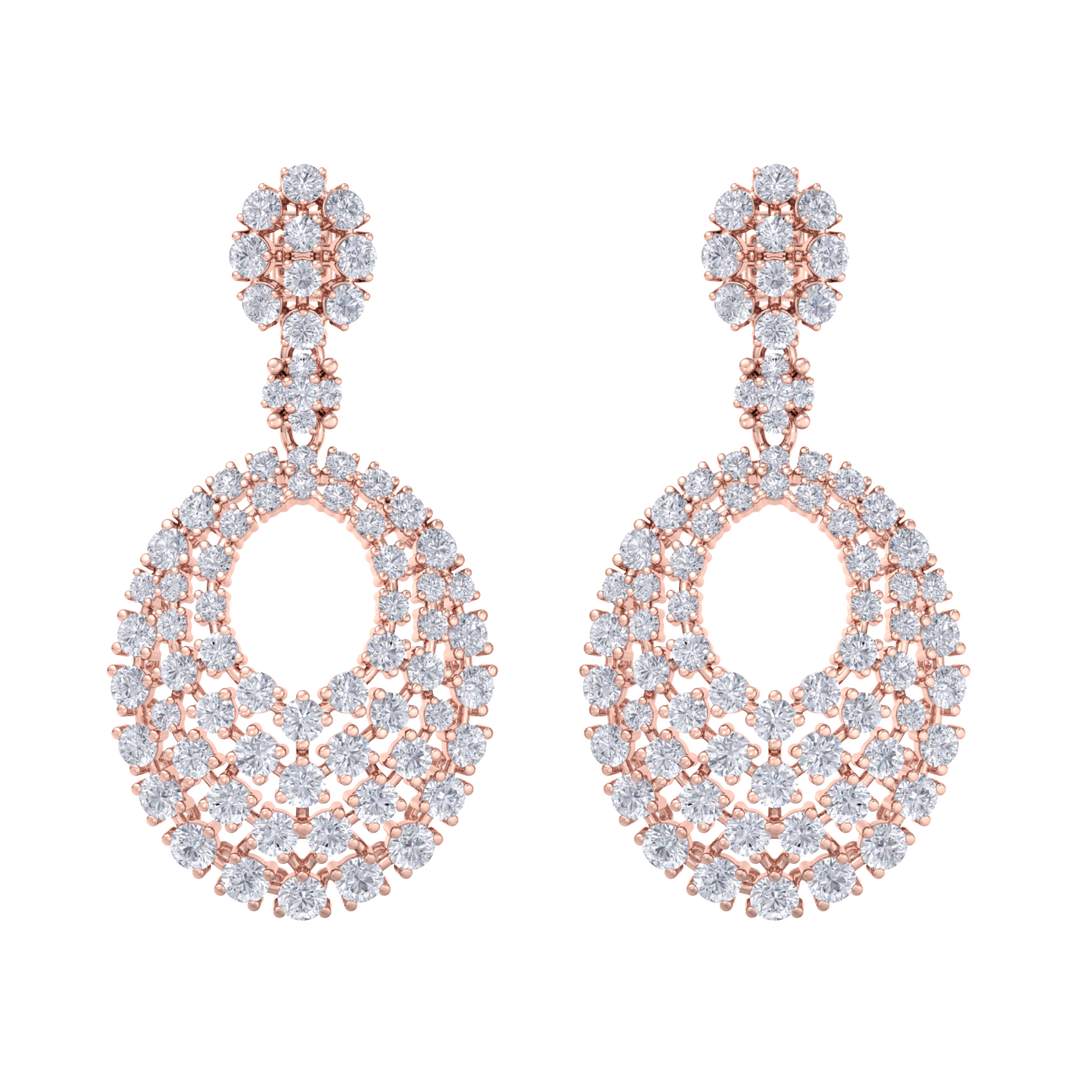 Classic earrings in rose gold with white diamonds of 5.40 ct in weight