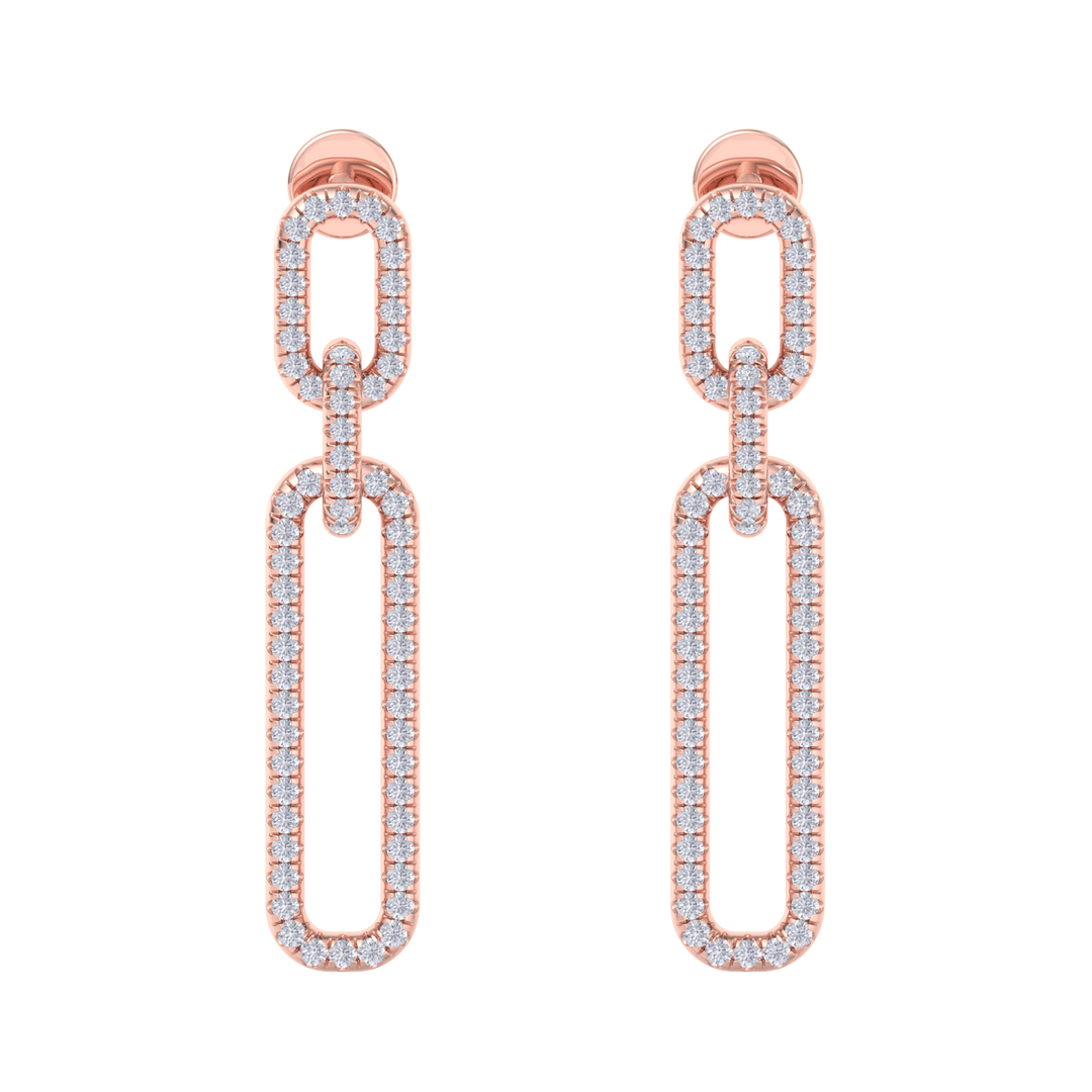 Diamond chain link earrings in rose gold with white diamonds of 0.50 ct in weight