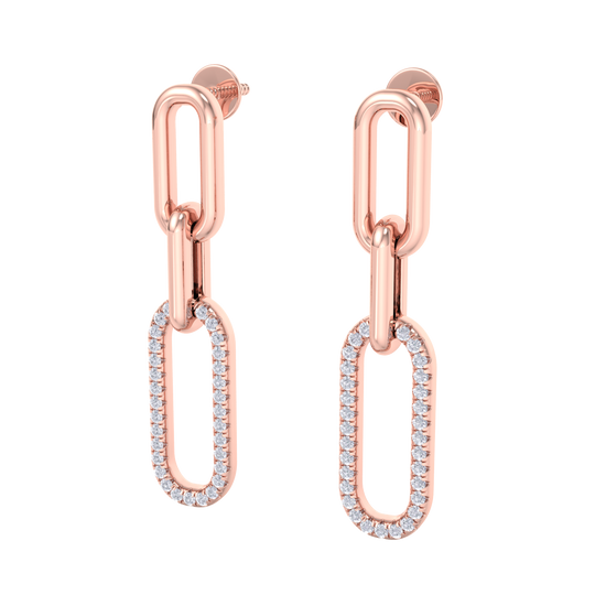 Diamond chain link earrings in yellow gold with white diamonds of 0.25 ct in weight