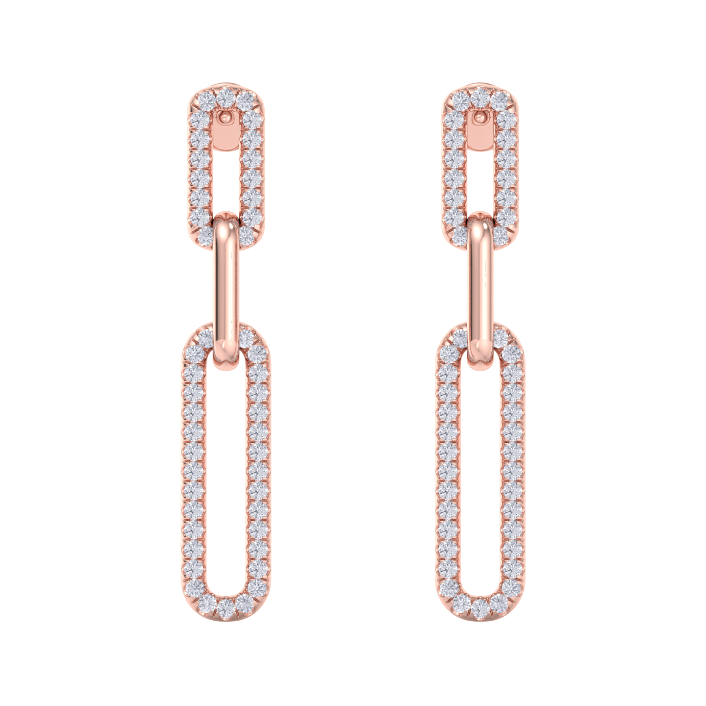 Diamond chain link earrings in rose gold with white diamonds of 0.40 ct in weight
