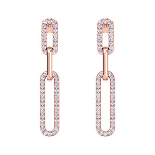 Diamond chain link earrings in yellow gold with white diamonds of 0.40 ct in weight