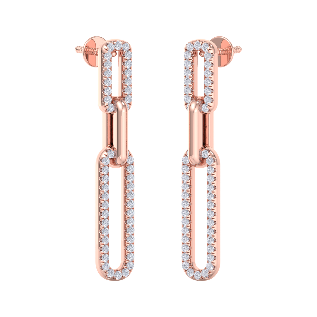 Diamond chain link earrings in rose gold with white diamonds of 0.40 ct in weight