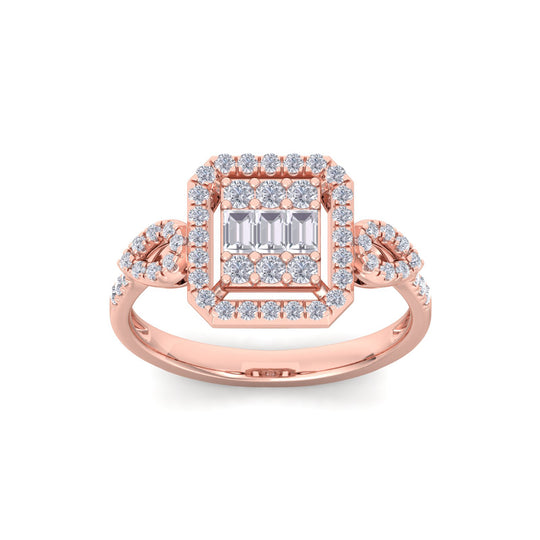 Square ring in rose gold with white diamonds of 0.49 ct in weight